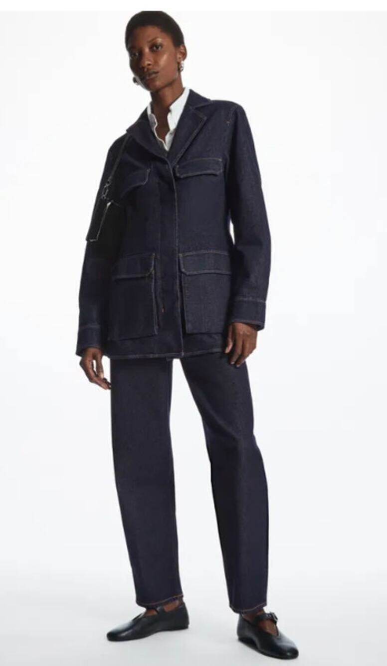 Cos Jacket Womens 10 Denim Utility Military Blue Cotton Classic Dressy Office